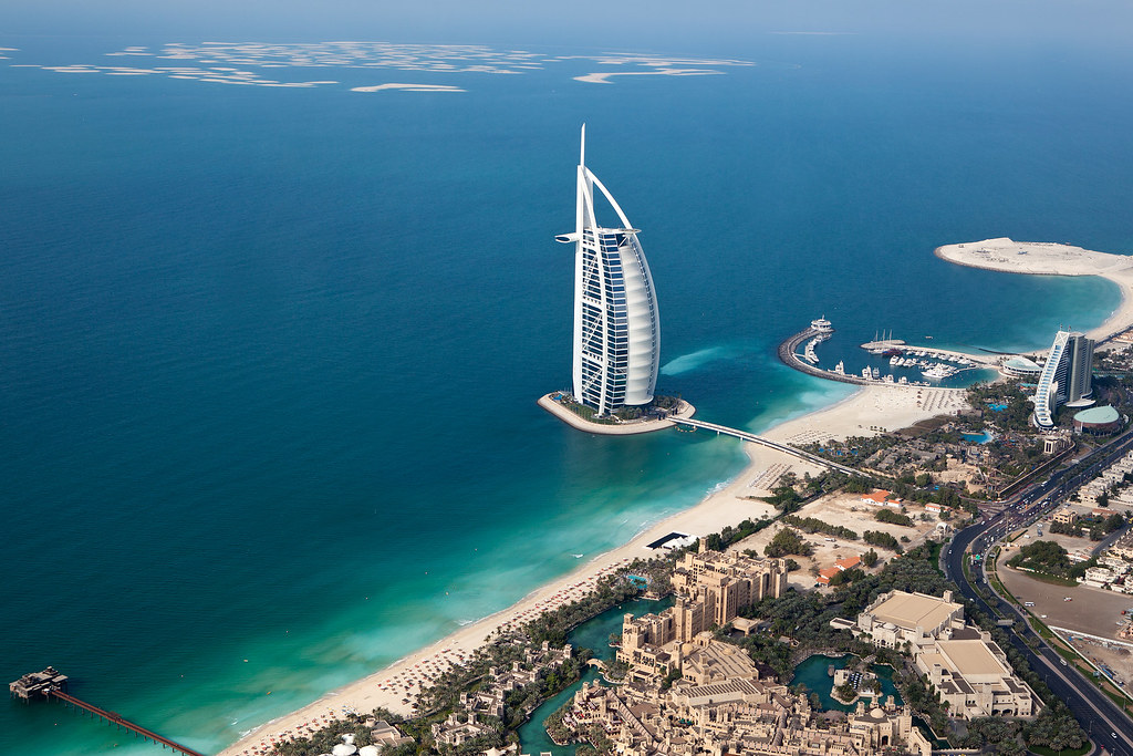 dubai burj arab helicopter view